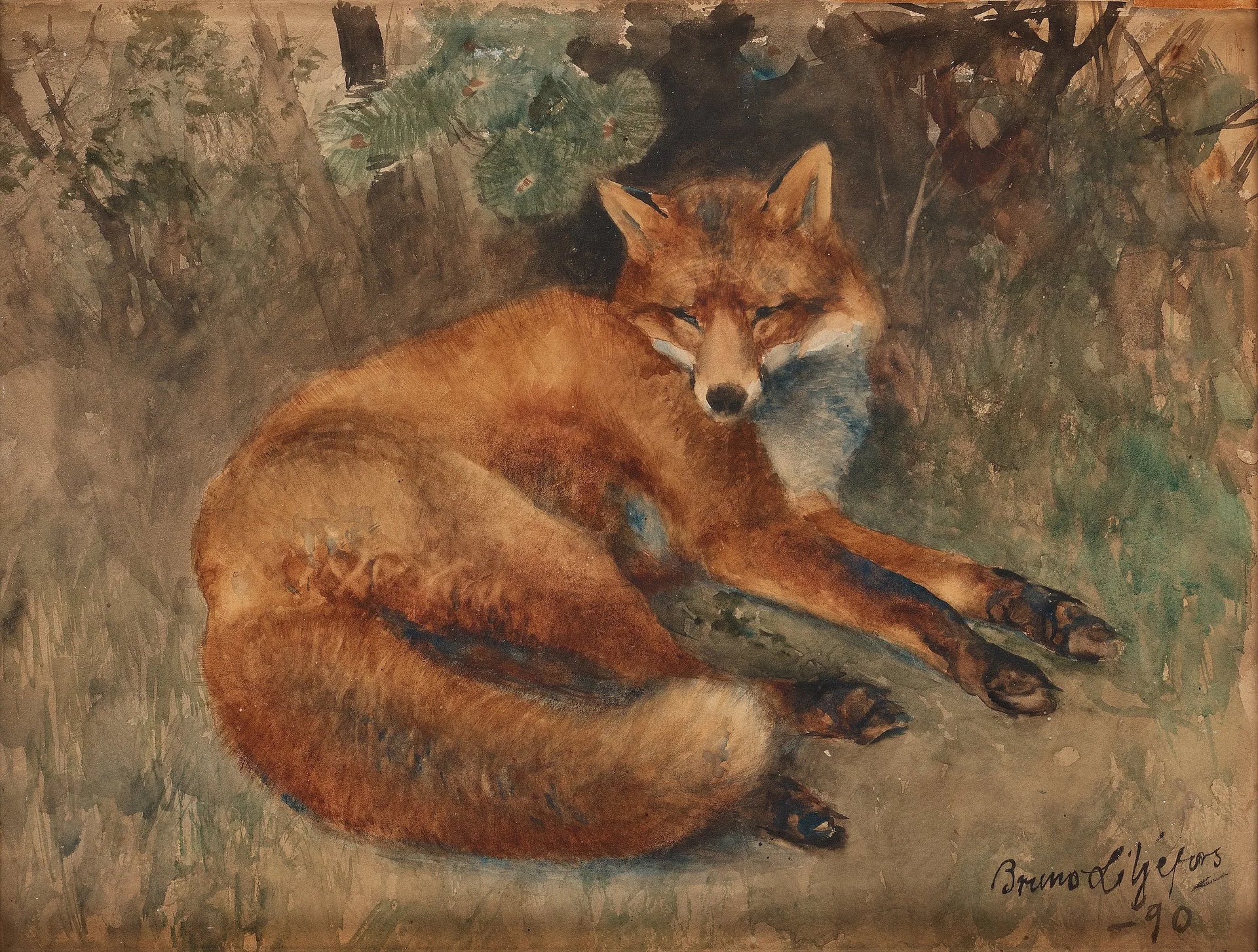 Renard au repos - Bruno Liljefors image 1 reproduction artisanale de tableau