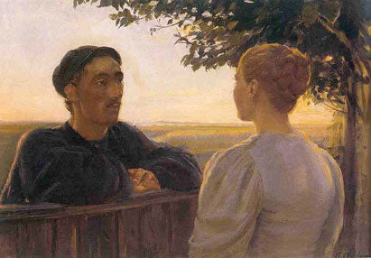 Kvällsmöte vid trädgårdens staket - Anna Ancher