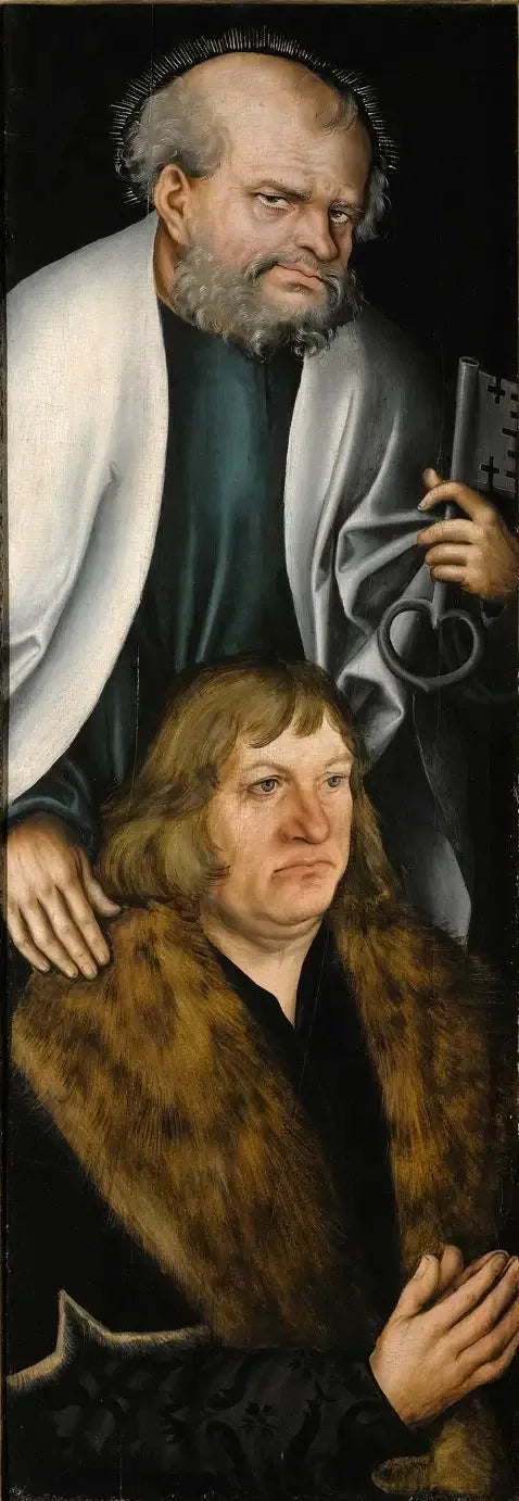 Retabel av Feilitzsch [vänster sida, baksida]: Porträtt av Jobst von Feilitzsch med helige Petrus - Lucas Cranach den äldre
