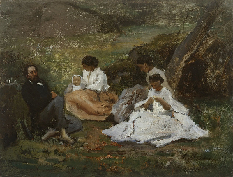 Familjesamling i Bourron-Marlotte (Théodore de Banville i Fontainebleau-skogen) - Jules Breton