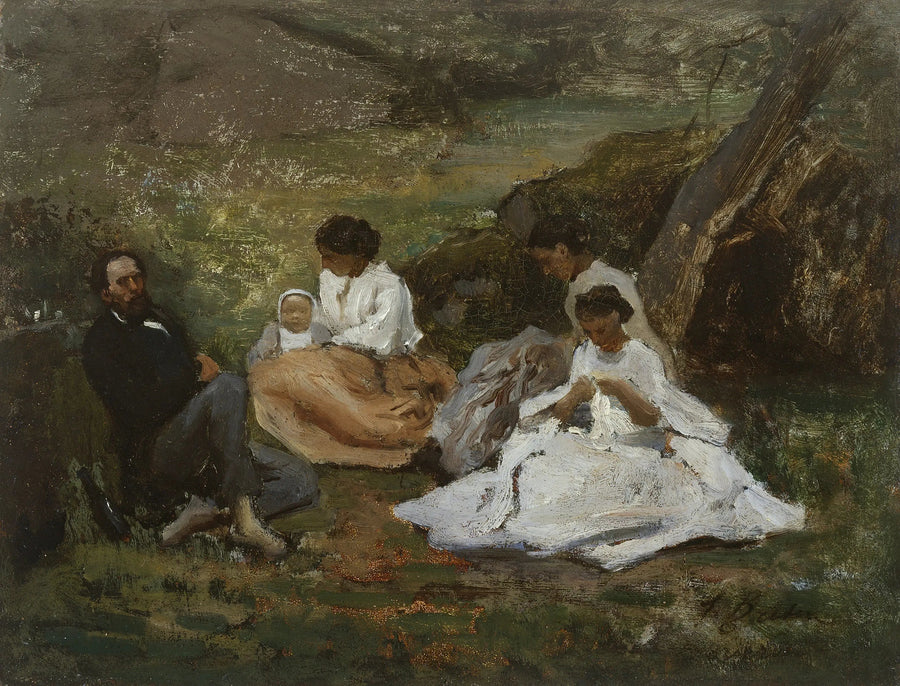 Familjesamling i Bourron-Marlotte (Théodore de Banville i Fontainebleau-skogen) - Jules Breton