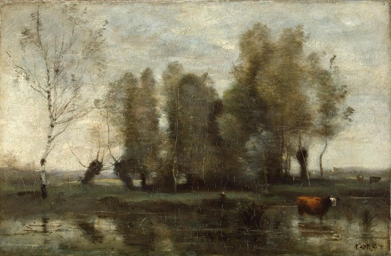 Trädskuggor i träsket - Jean-Baptiste Camille Corot