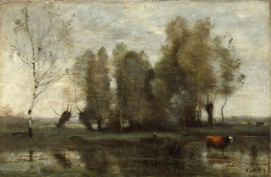 Trädskuggor i träsket - Jean-Baptiste Camille Corot