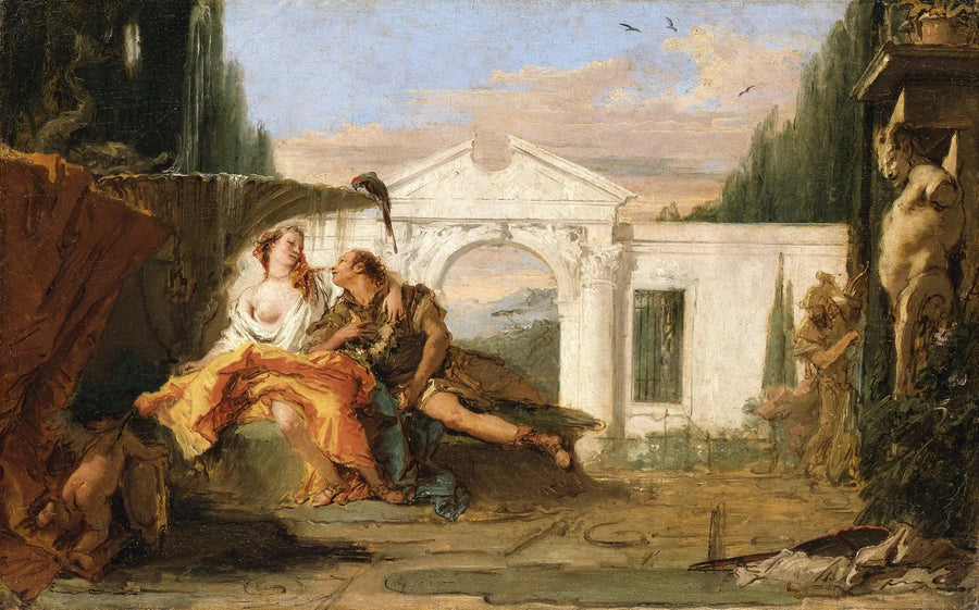 Rinaldo och Armida i Armidas magiska trädgård, lyssnade av Carlo och Ubaldo - Giovanni Battista Tiepolo