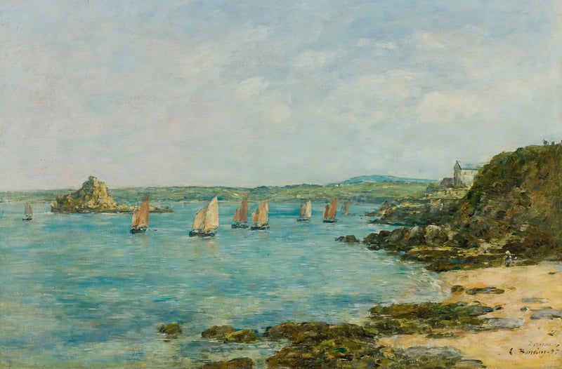 Douarnenez-kusten, fiskebåtar i viken - Eugène Boudin