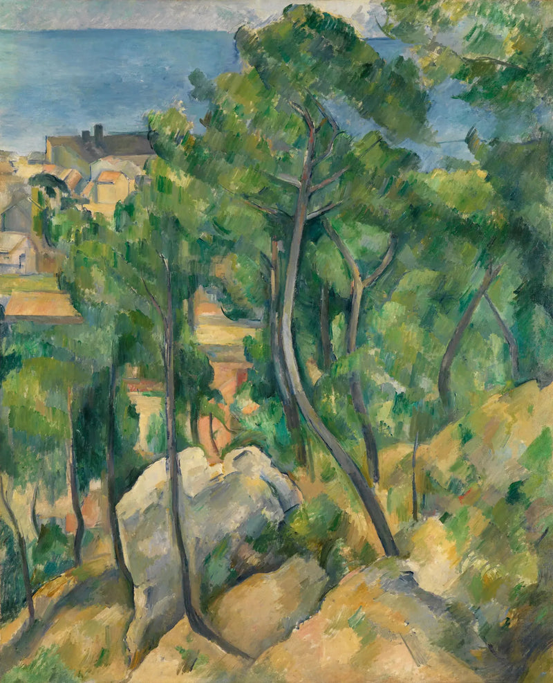 Klippblock, tallar och havet vid L'Estaque - Paul Cézanne