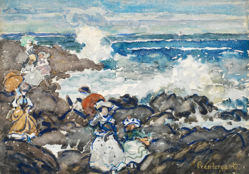 Rochers, vågor och figurer - Maurice Prendergast