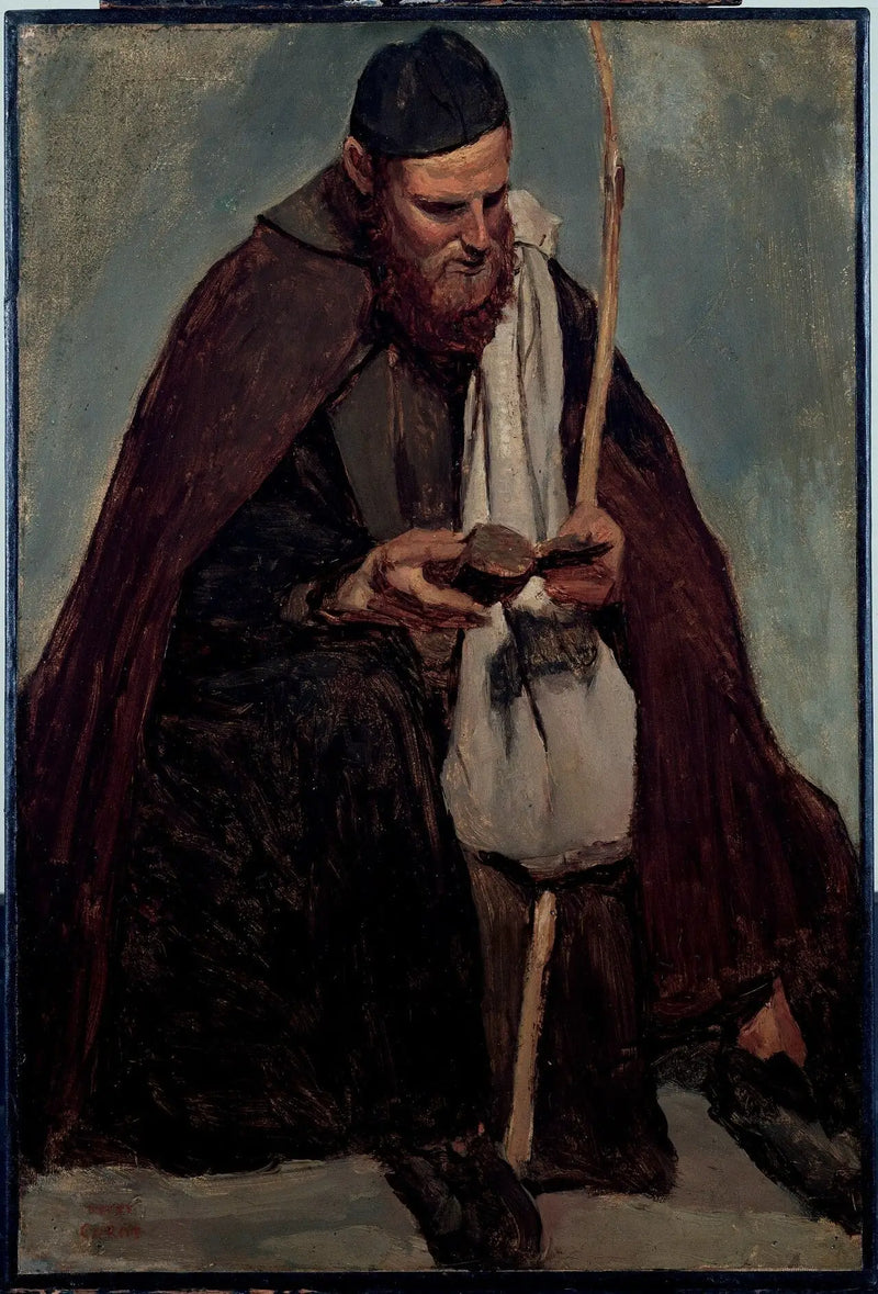 Rom, italiensk munk sittande och läsande - Jean-Baptiste Camille Corot