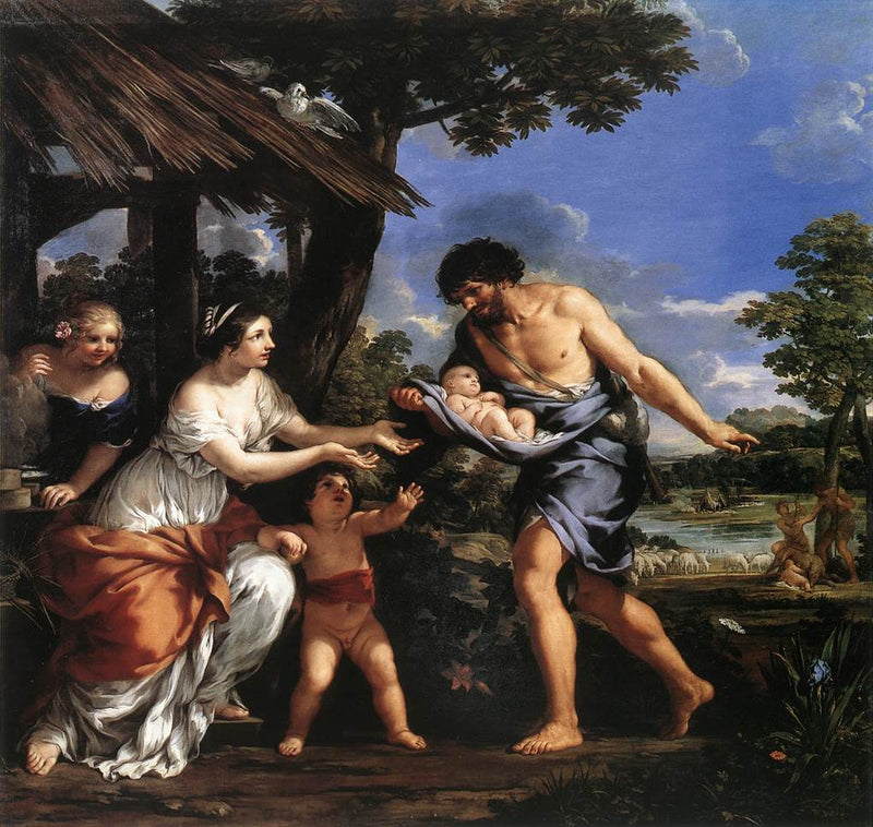 Romulus och Remus räddade av Faustulus - Pietro da Cortona