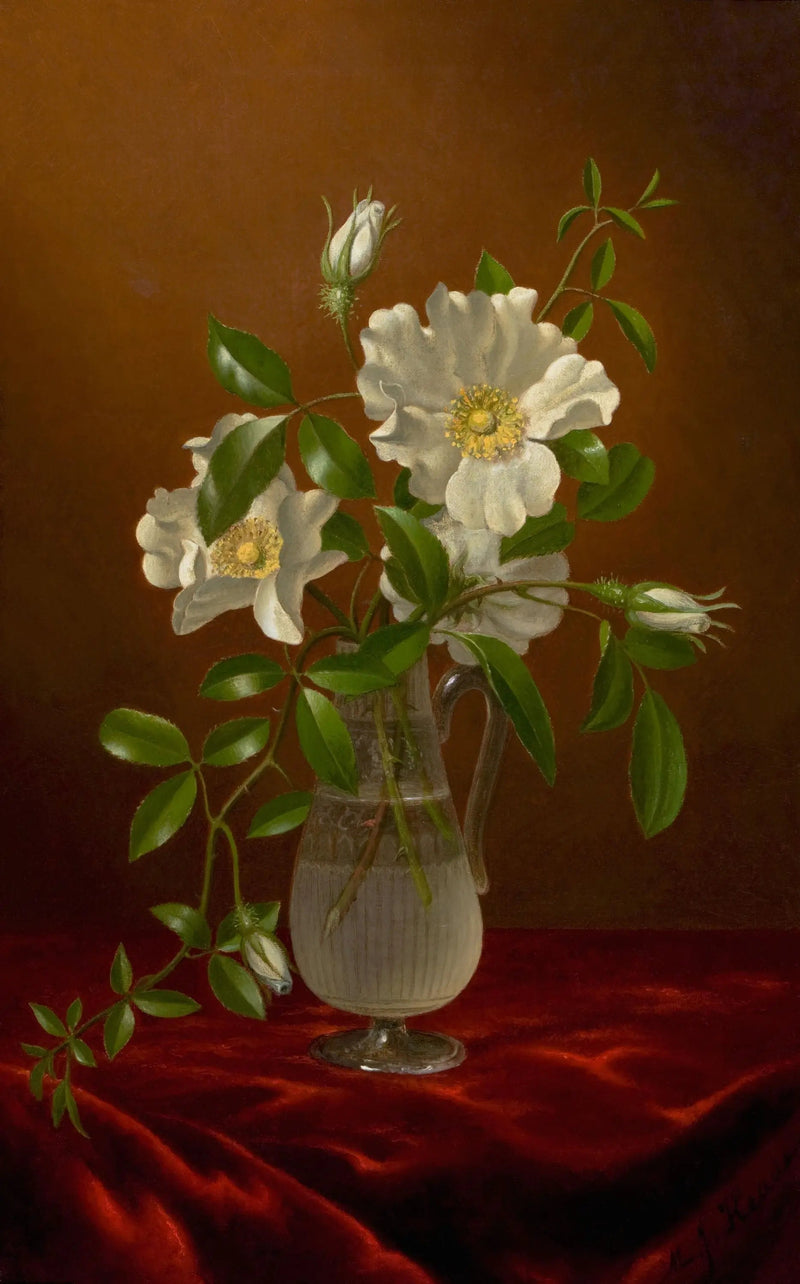 Rosor Cherokee i en glasvas - Martin Johnson Heade