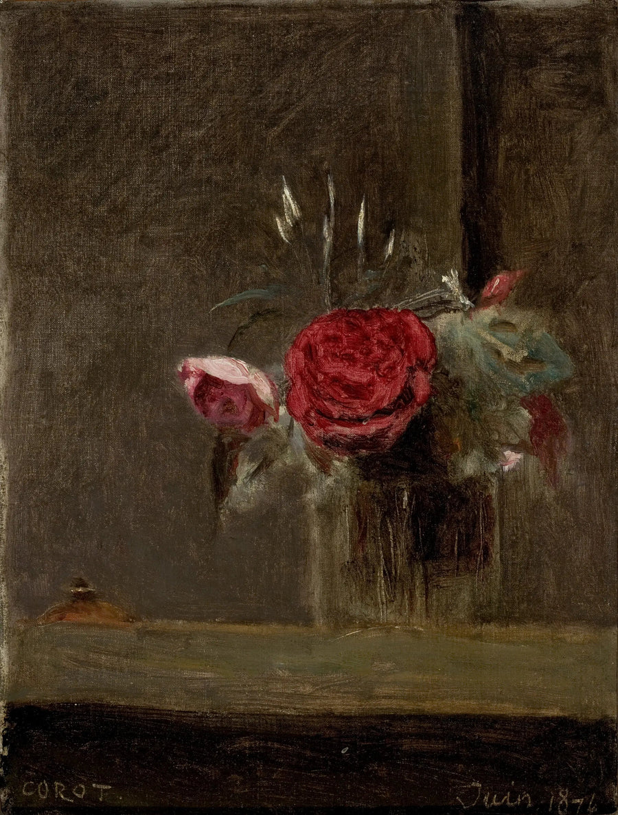 Rosor i ett glas - Jean-Baptiste Camille Corot