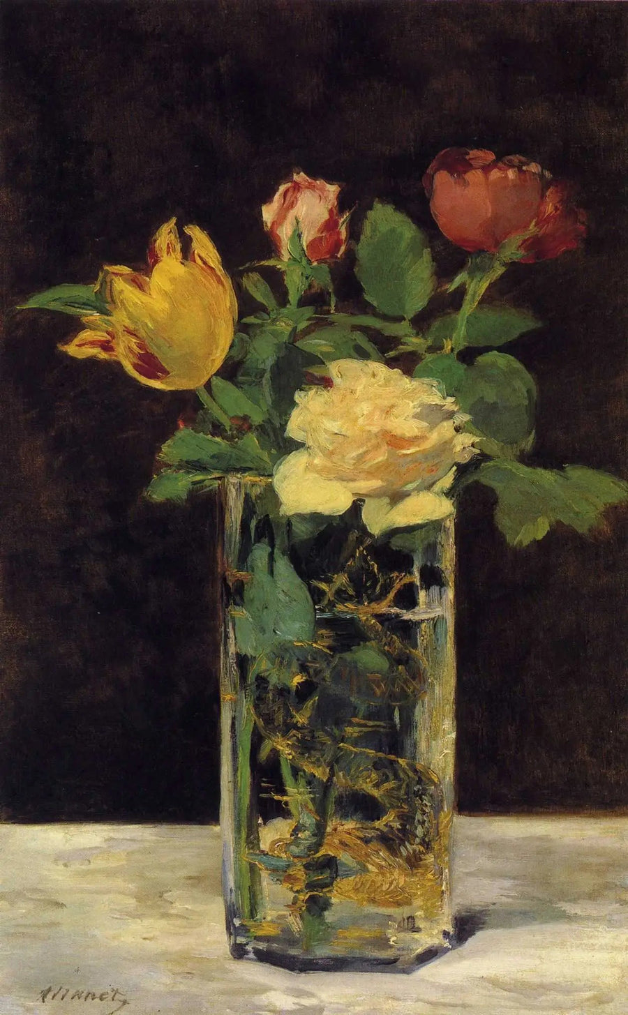 Rosor och tulpaner i en vas - Édouard Manet