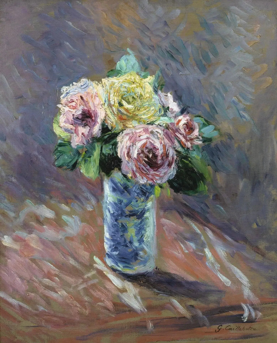 Gula och röda rosor i en kristallvas - Gustave Caillebotte