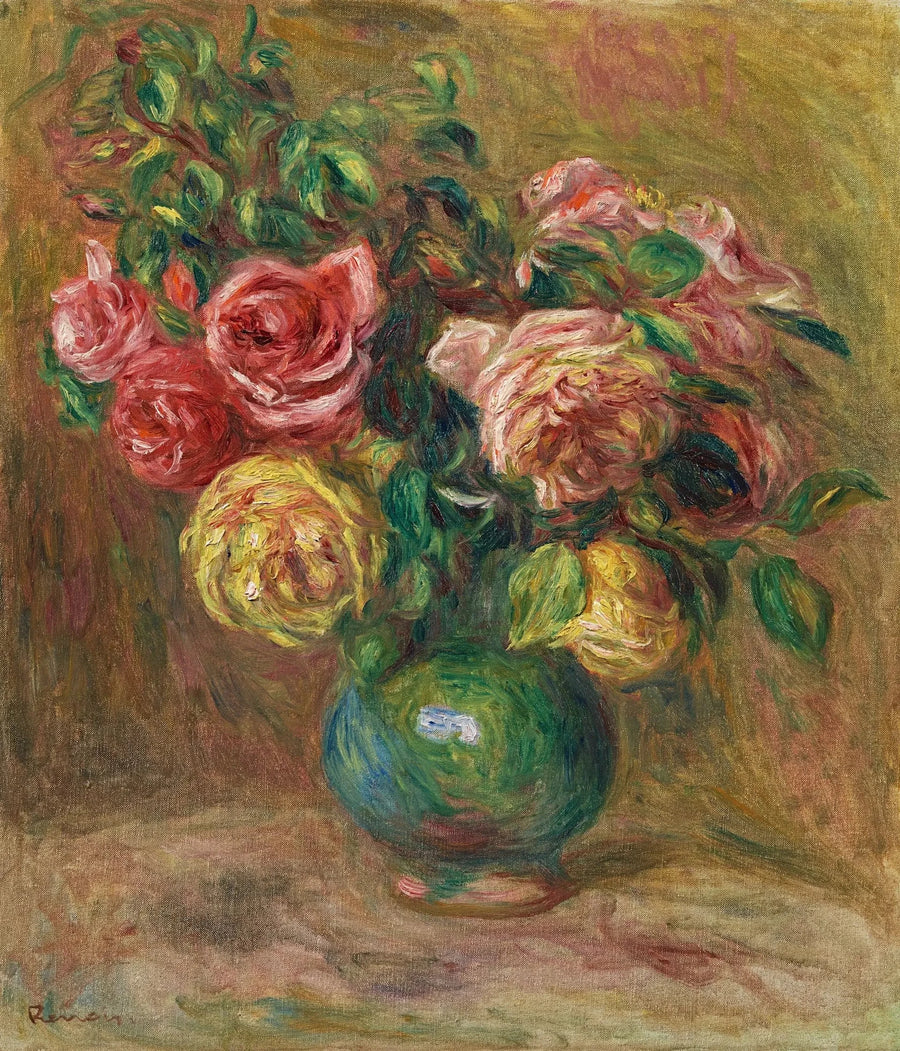 Rosor i en grön vas - Pierre-Auguste Renoir