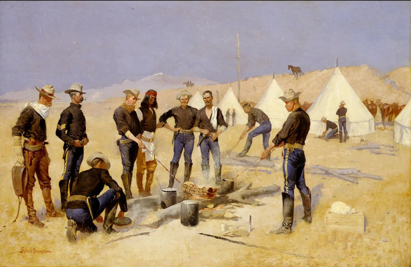 Rosta julköttet i en kavalleriläger - Frederic Remington
