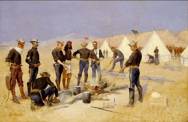 Rosta julköttet i en kavalleriläger - Frederic Remington