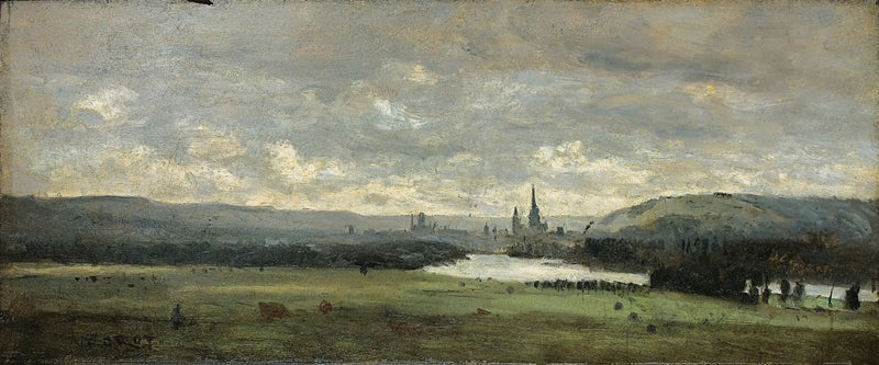 Rouen, en panoramautsikt över Seine i förgrunden - Jean-Baptiste Camille Corot