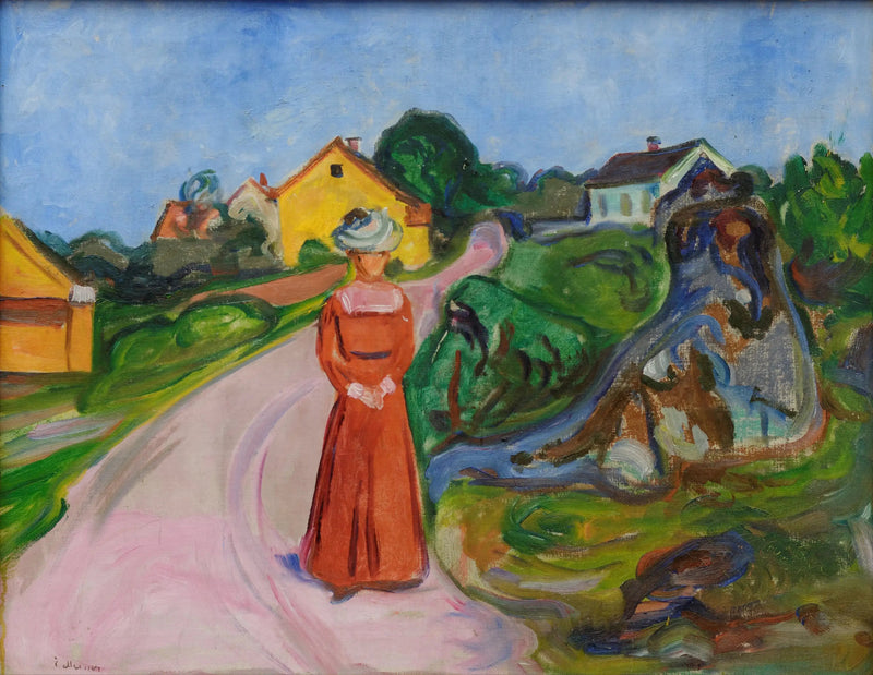 Åsgårdstrand Street och Kvinna i röd klänning - Edvard Munch