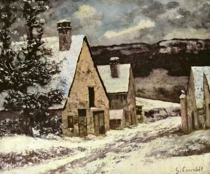 Landsbygata på vintern - Gustave Courbet