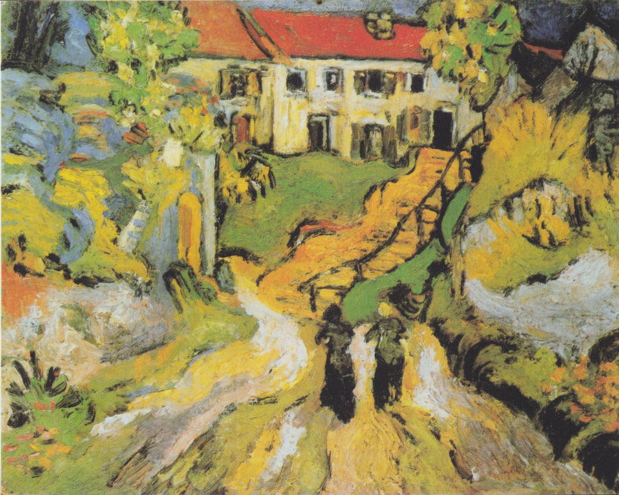 Bygatan och trappor i Auvers med två personer - Vincent van Gogh