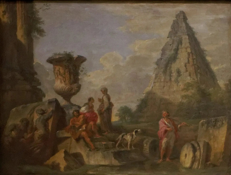 Antika ruiner med Caïus Cestius-pyramiden - Giovanni Paolo Panini