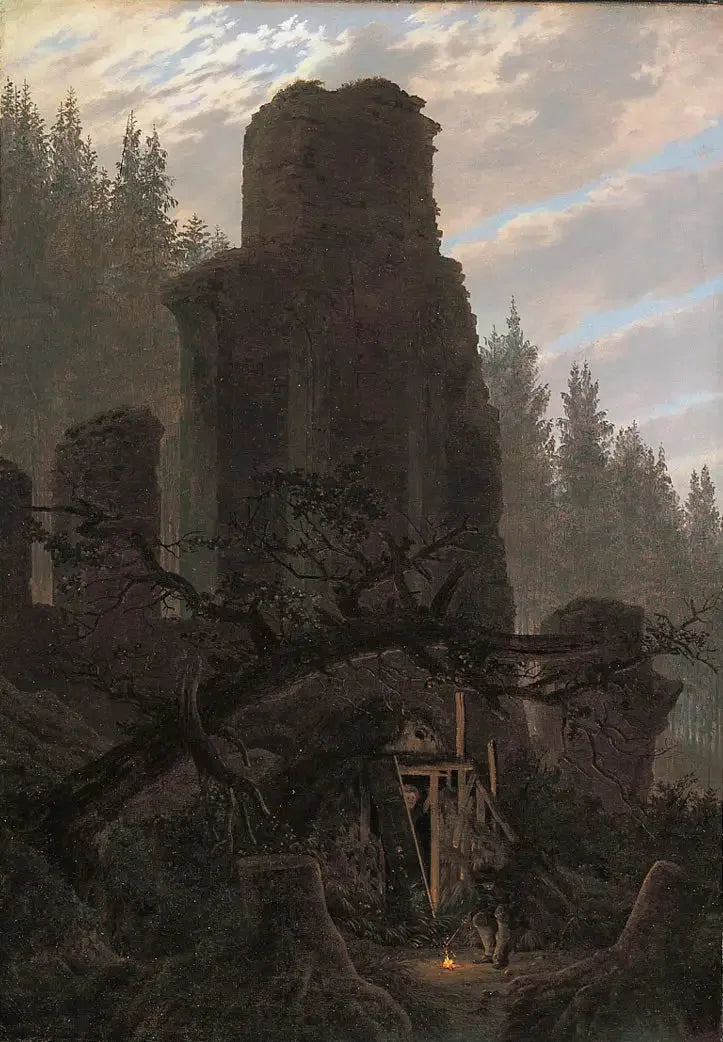 Ruiner vid skymning (Ruinen av kyrkan i skogen) - Caspar David Friedrich