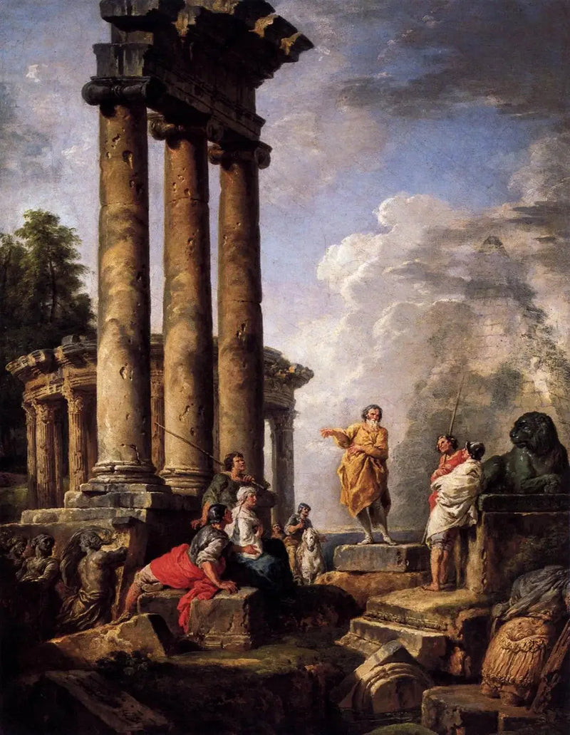 Ruiner med Saint Paul som predikar - Giovanni Paolo Panini