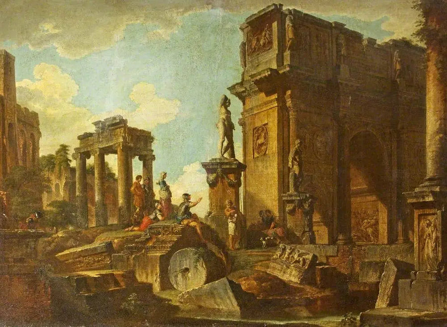 Klassiska ruiner med Konstantins båge - Giovanni Paolo Panini