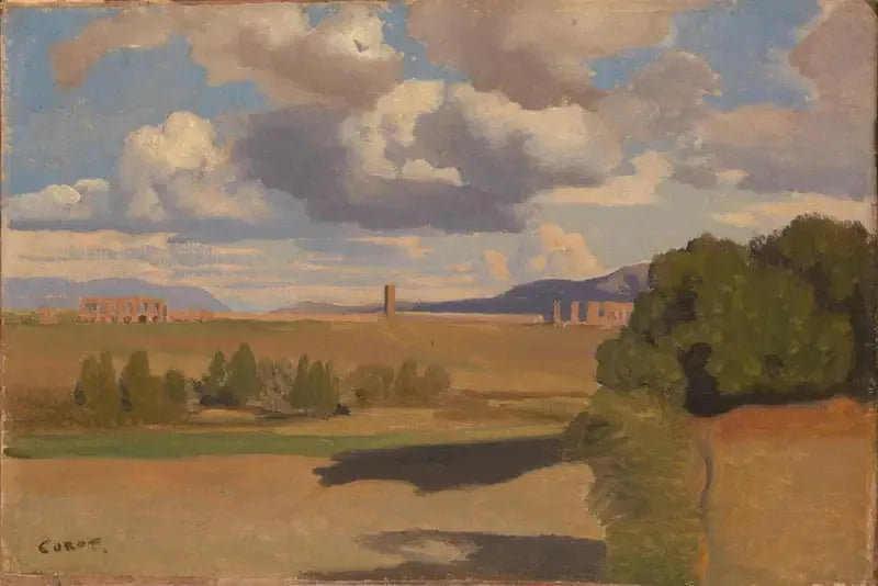 Ruiner i det romerska landskapet, med Claudian akvedukt - Jean-Baptiste Camille Corot