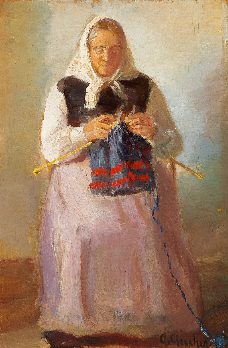 Sørine Møller stickande, Skagen. - Anna Ancher