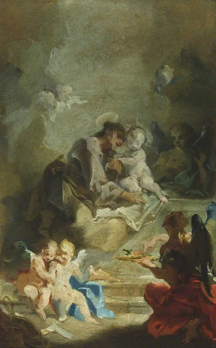 Saint Antoine de Padoue dyrkande Barn Jesus - Giovanni Battista Pittoni