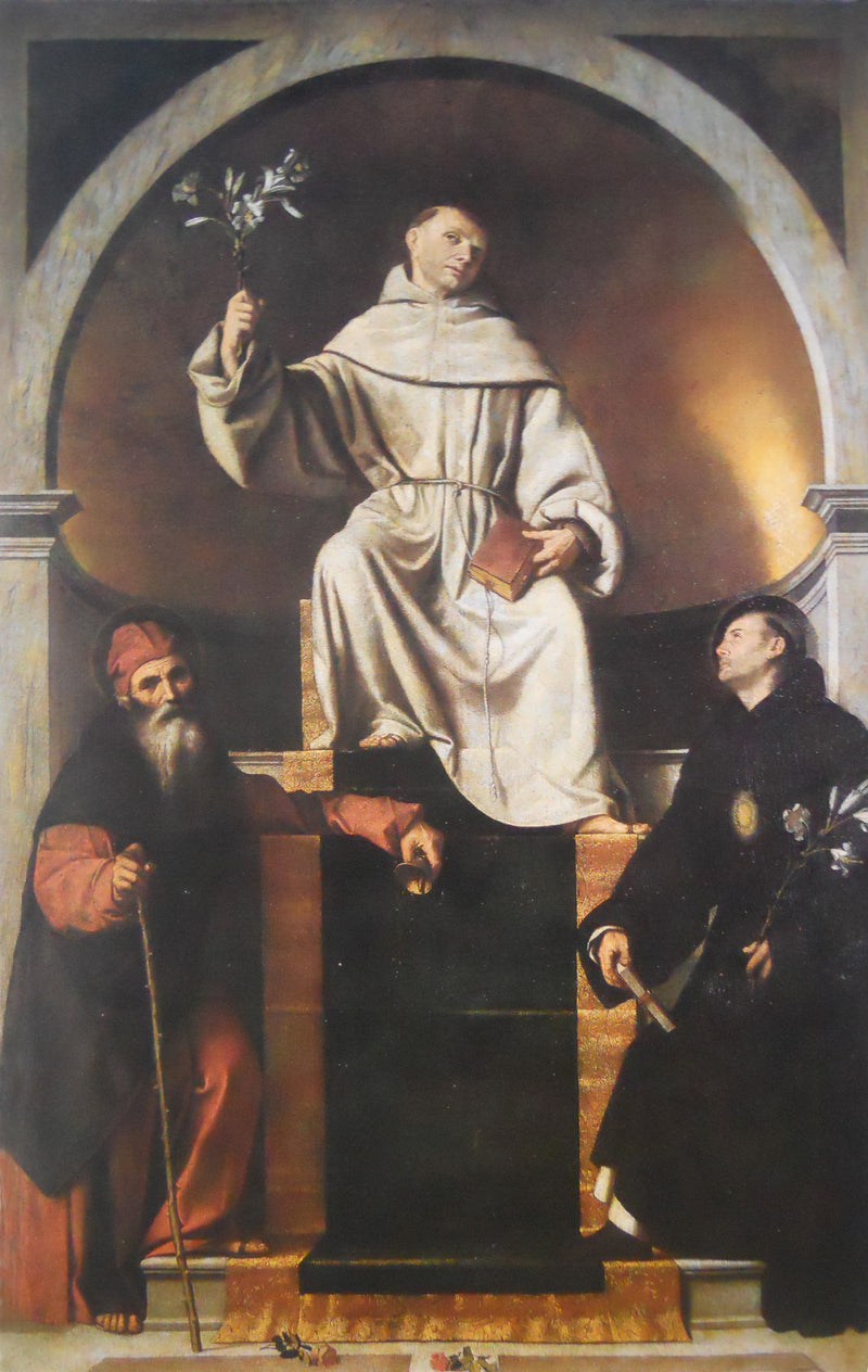 Saint Antoine de Padoue med helgonen Antoine l'Abbé och Nicolas de Tolentino - Alessandro Bonvicino