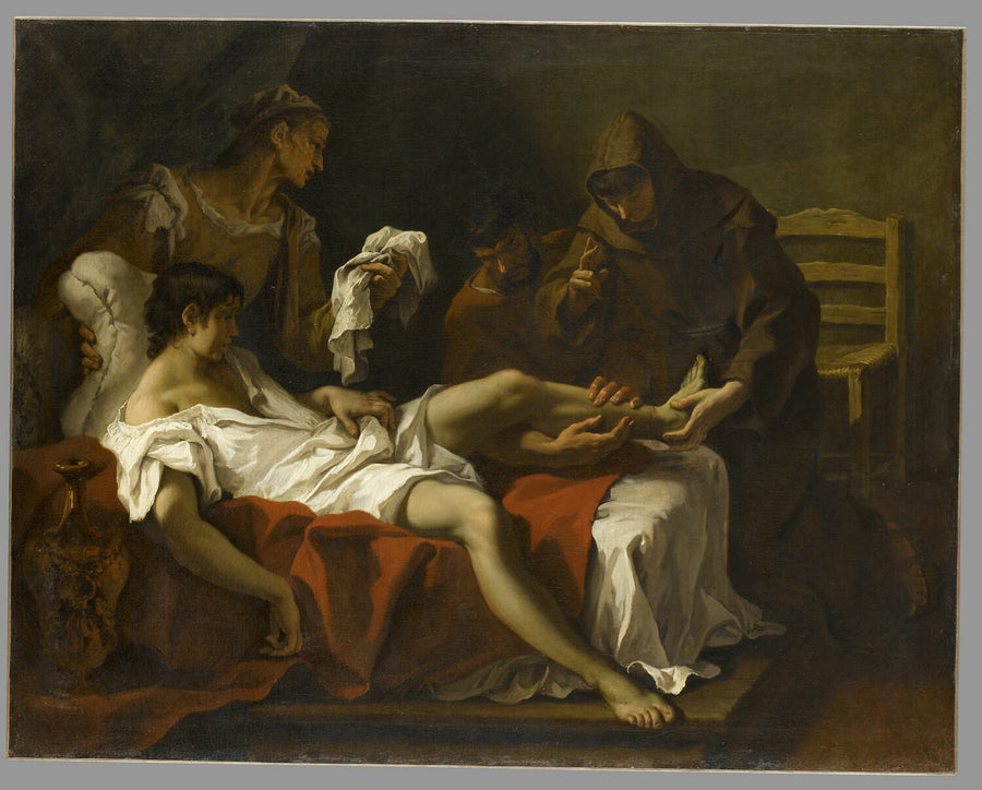 Saint Antoine de Padoue som botar en ung man som hade amputerat foten för att straffa sig själv för att ha slagit sin mamma - Sebastiano Ricci