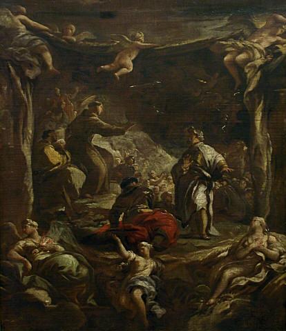 Saint Antoine de Padoue tillrättavisar tyrannen Ezzelino - Luca Giordano