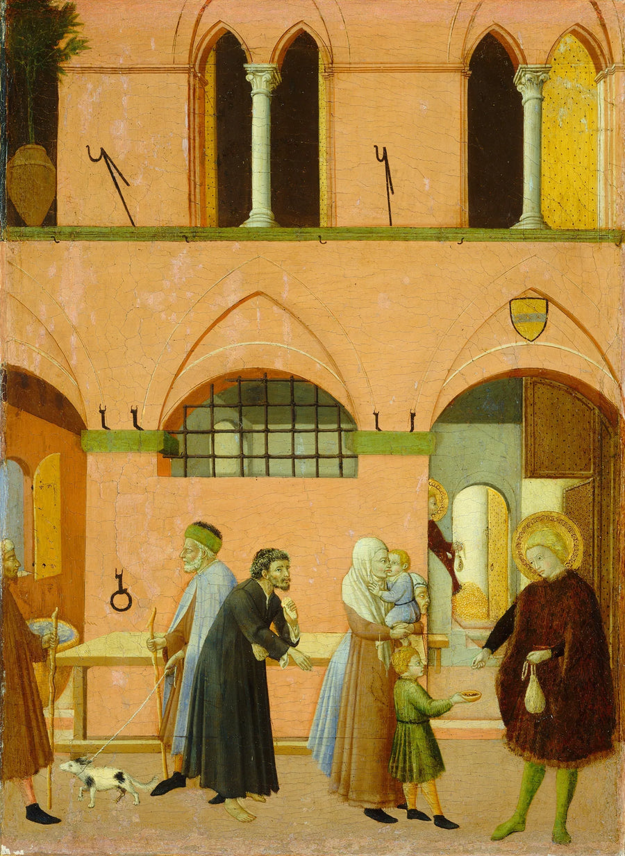 Saint Antoine delar sina rikedomar med de fattiga - Master of the Osservanza