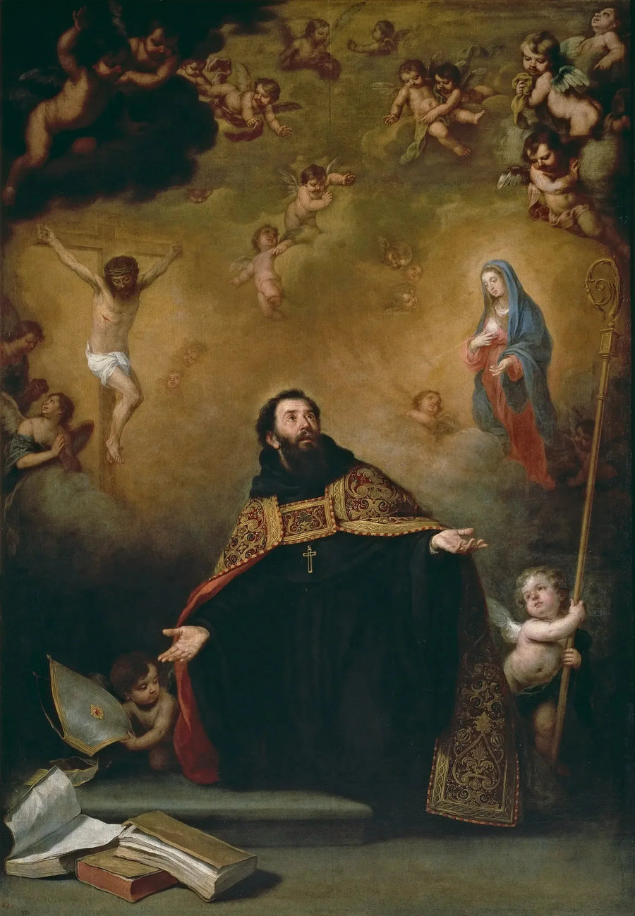 Sankt Augustinus mellan Kristus och Jungfrun - Bartolomé Esteban Murillo