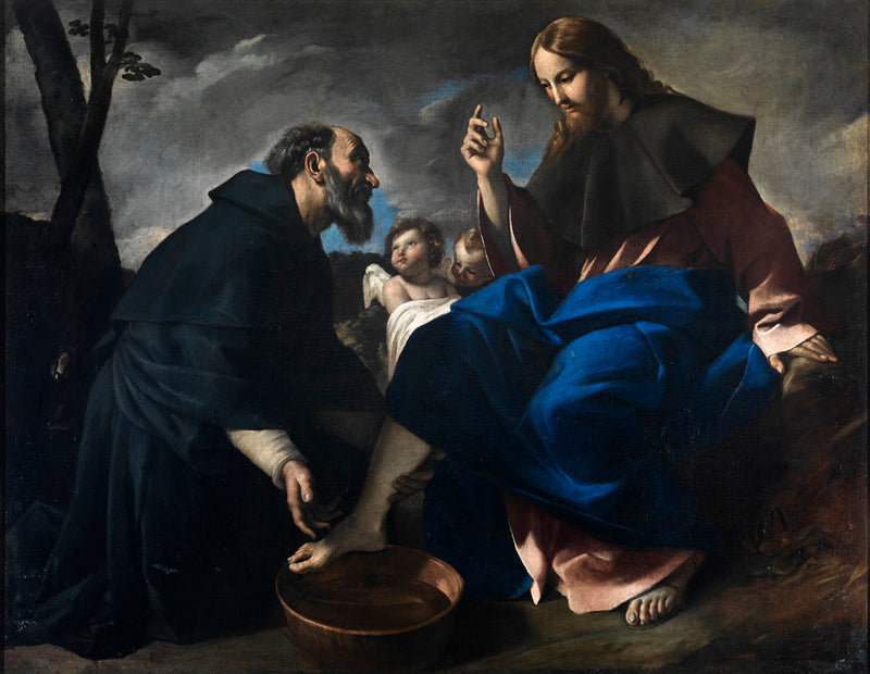 Saint Augustin som tvättar Kristi fötter - Giovanni Lanfranco