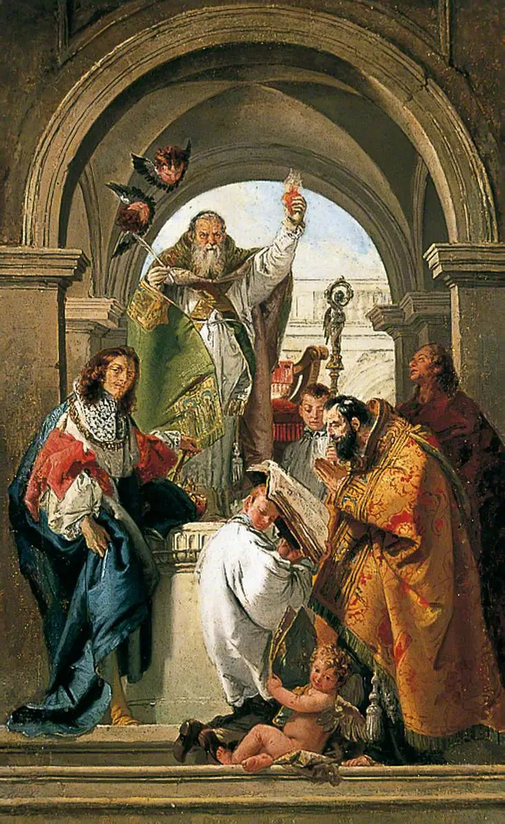 Saint Augustin, Saint Louis de France, Saint Jean l'Évangéliste och en helig biskop - Giovanni Battista Tiepolo