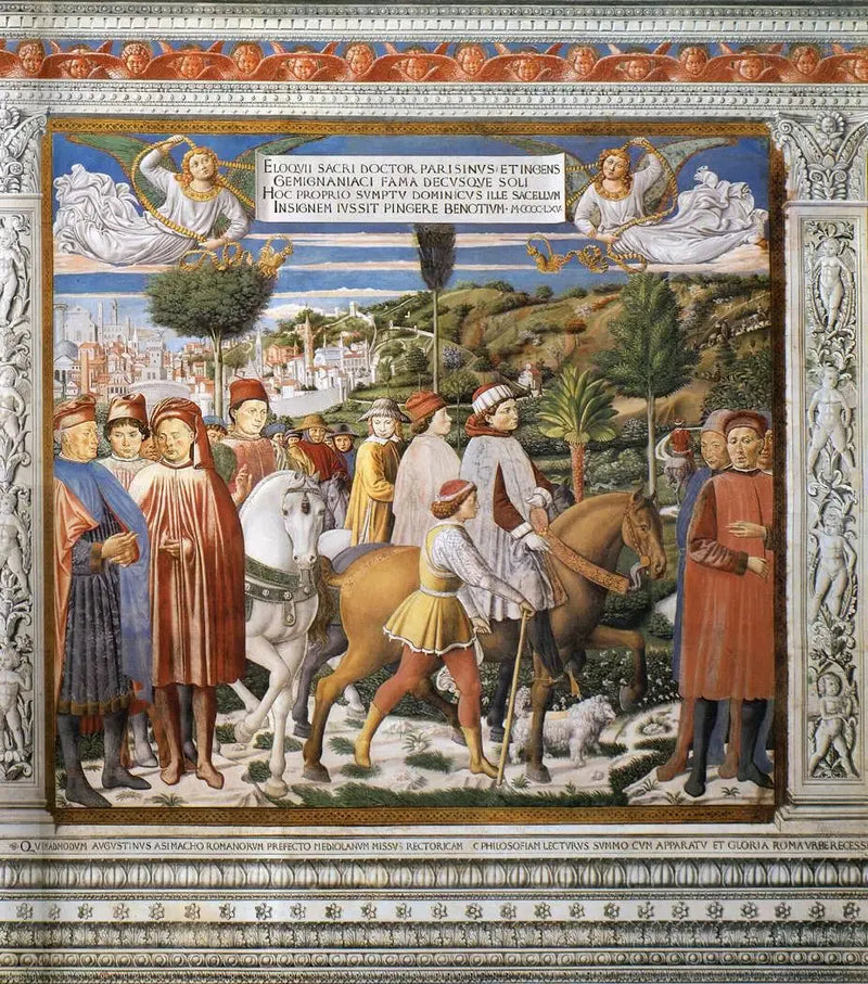 Saint Augustin på väg till Milano (scen 7, sydvägg) - Benozzo Gozzoli
