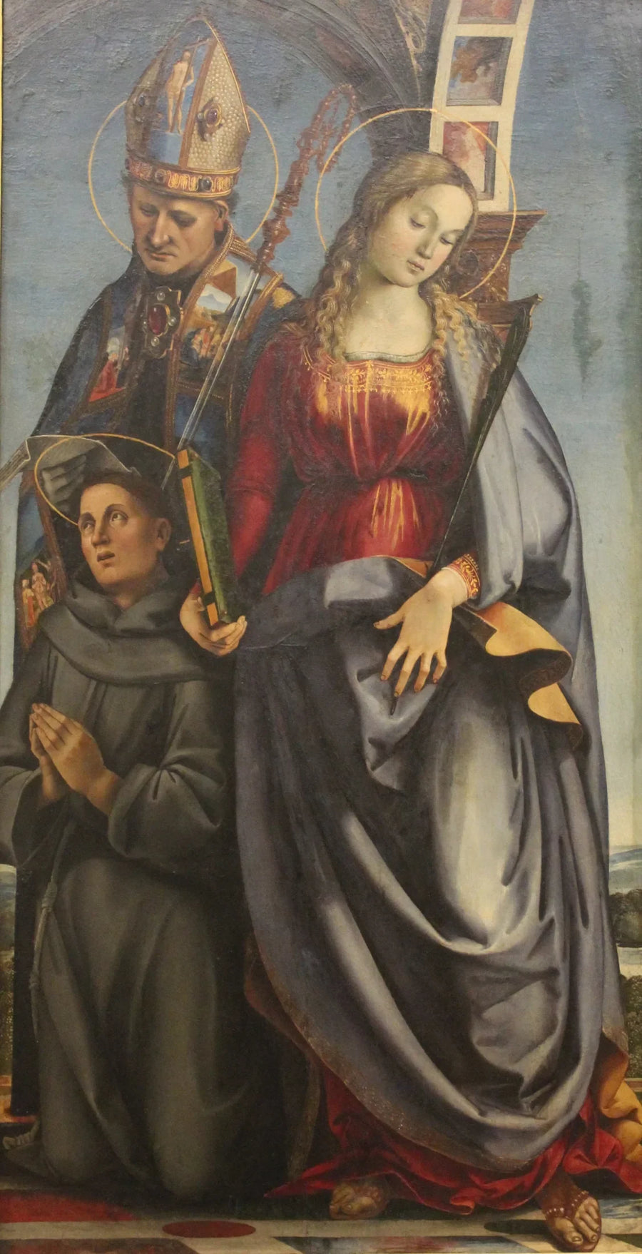 Sankt Augustinus, heliga Katarina av Alexandria och helige Antonius av Padua - Luca Signorelli