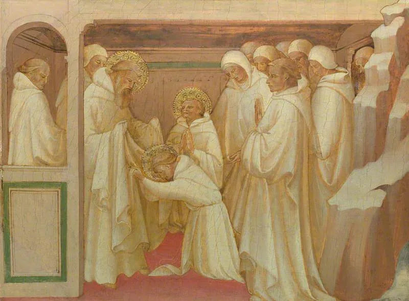 Saint Benoît som accepterar helgon i orden - Lorenzo Monaco