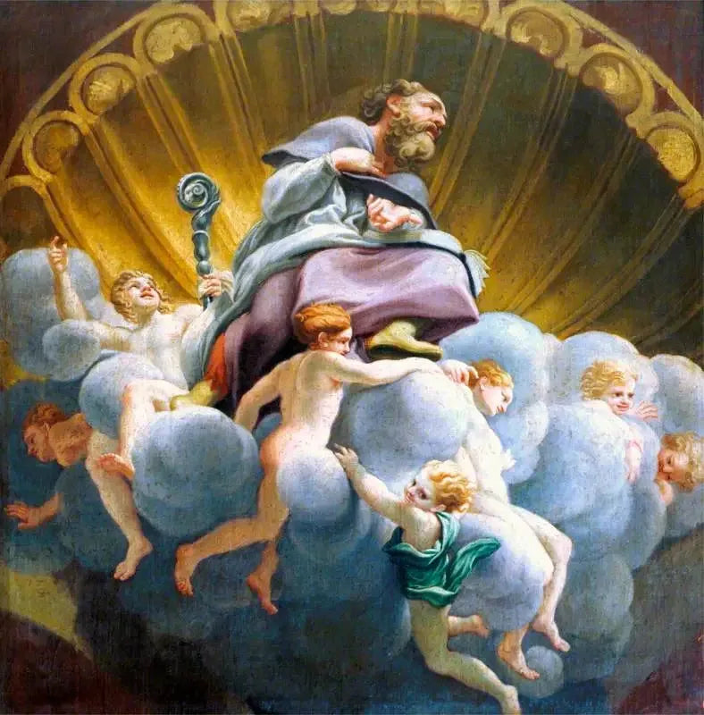 Saint Bernard omgiven av änglar (kopi av fresken i kupolen i katedralen i Parma) - Antonio da Correggio