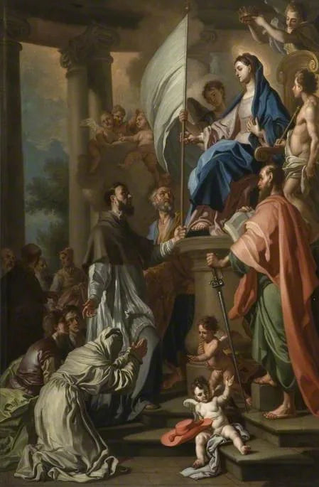 Saint Bonaventura mottar från Jungfru Maria San Sepolcro-standarden - Francesco Solimena