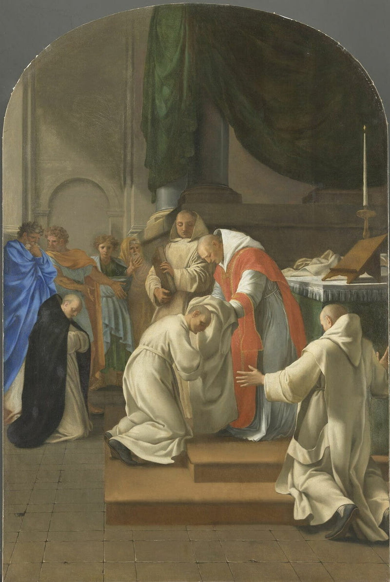 Saint Bruno ger kläder till flera personer - Eustache Le Sueur