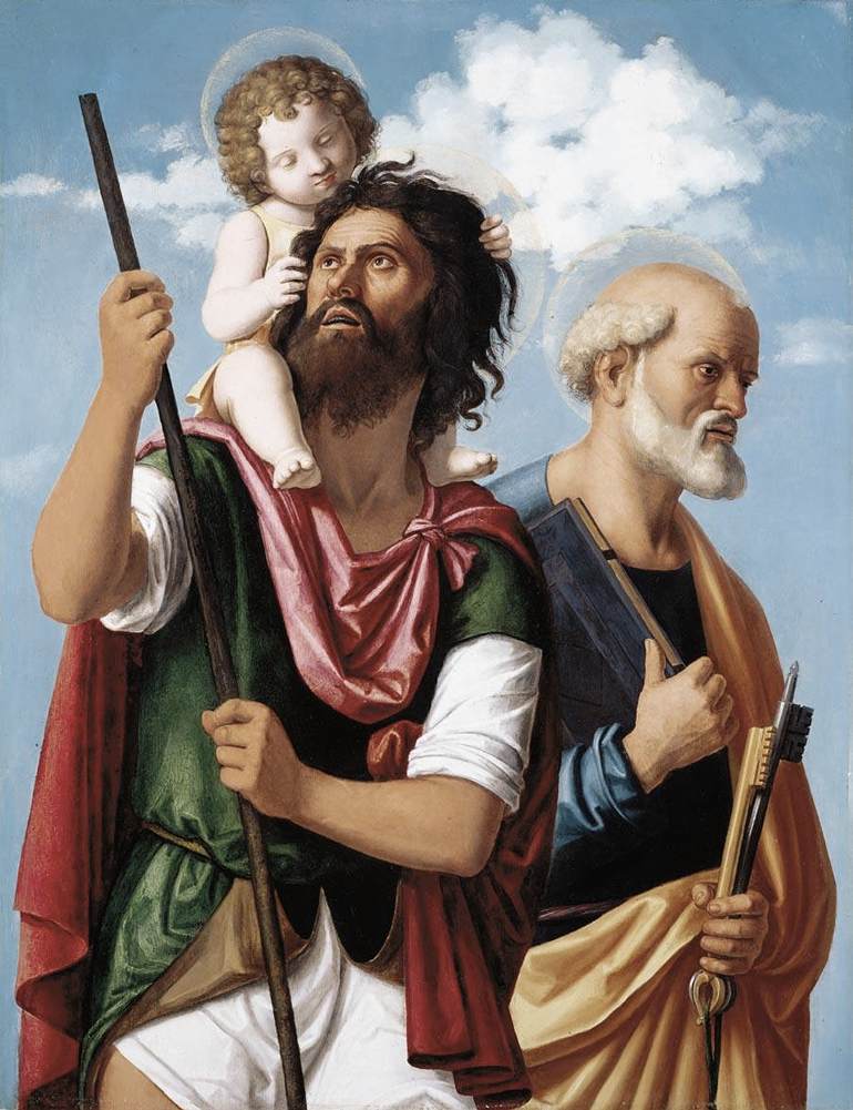 Saint Christophe med Jesusbarnet och Sankt Petrus - Cima da Conegliano