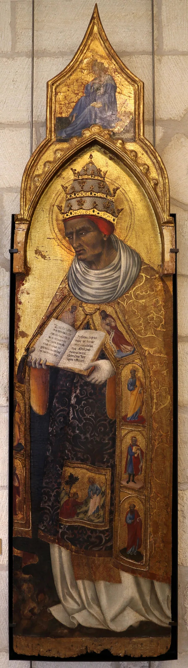 Saint Clément (ovan: Jungfru Marie Bebådelse) - Giovanni di Paolo