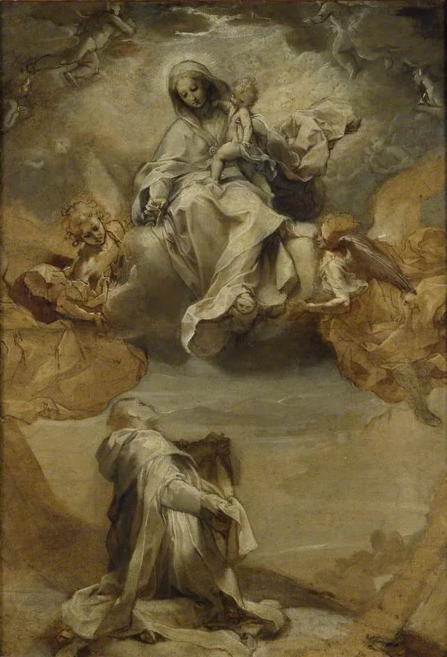 Saint Dominique de Guzmán mottar rosenkransen - Federico Barroci