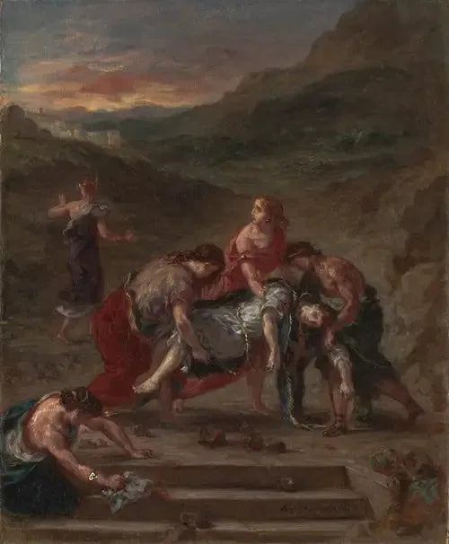 Saint Etienne bortförd av sina lärjungar - Eugène Delacroix