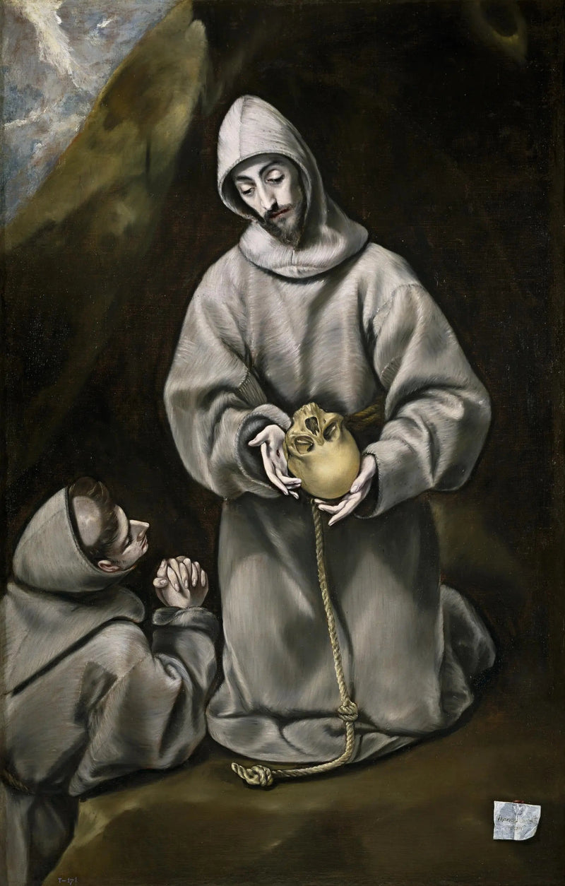 Sankt Franciskus av Assisi och broder Léon som mediterar över döden - El Greco