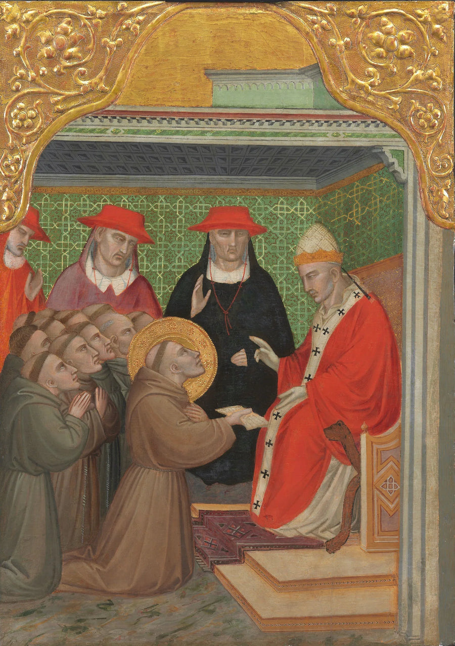 Sankt Franciskus framför påven (Bekräftelse av franciskanska regeln) - Spinello Aretino